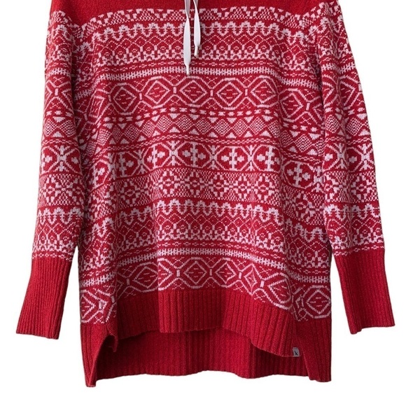 Eddie Bauer Red and White Fair Isle Cowl Neck Wool Blend Pullover Sweater Size L - Picture 5 of 11